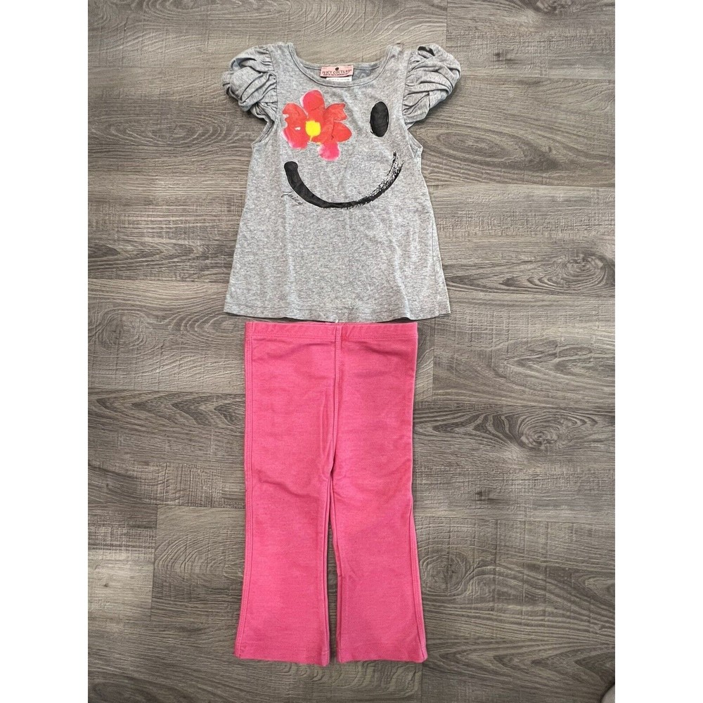 Juicy Couture Baby Girl's T Top Pant size 12 18M Gray Smiley Pink Flare 2pc Set
